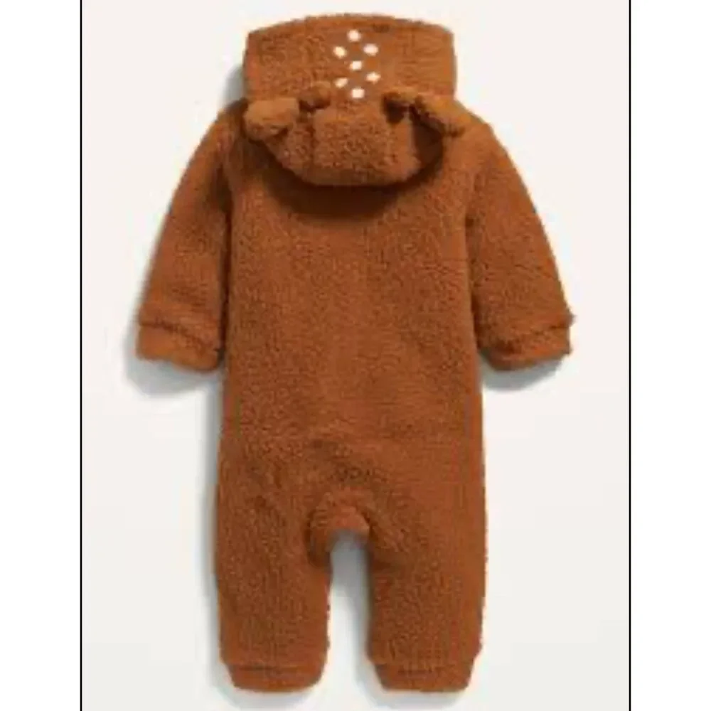 NWT Old Navy Sherpa Deer Hood One-Piece Bunting Brown Boy Girl Baby 18-24 Months